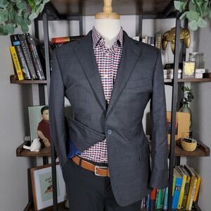 J.Hilburn Men's Sport Coat Blazer Single Button Charcoal Navy Plaid VITALE 40S